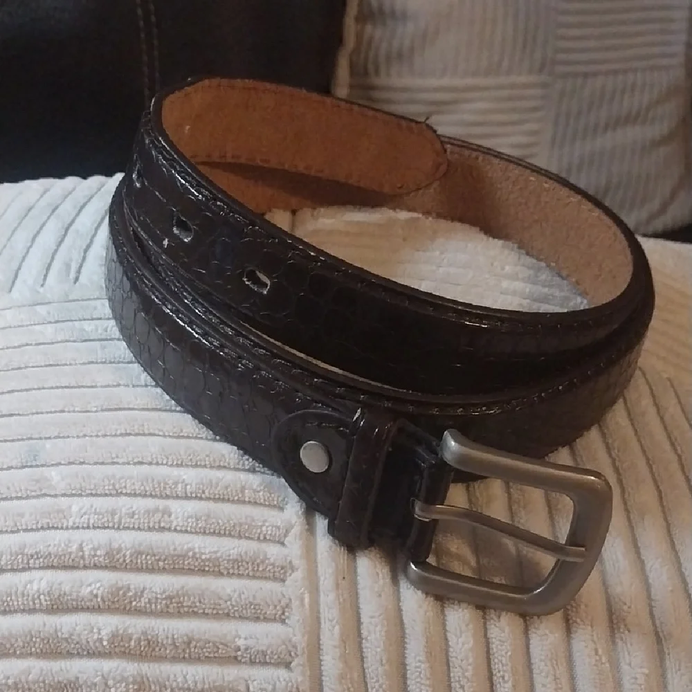 Men's Brown Glossy Leather Belt Dress Basic Classic Capsule Preowned